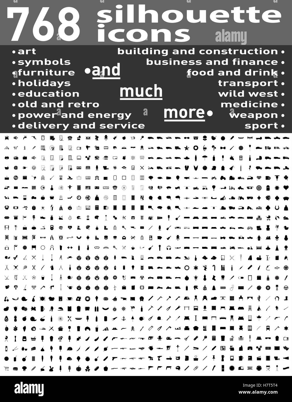 768 diverse set silhouette icons and symbols vector illustration ...