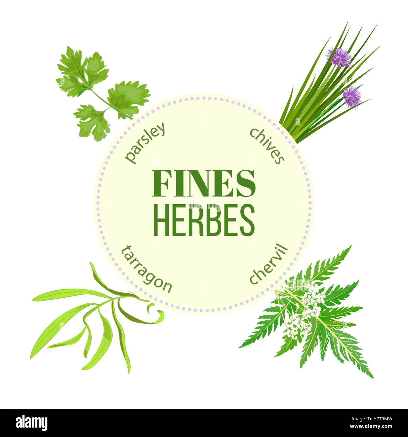 Fines herbes round emblem Stock Vector