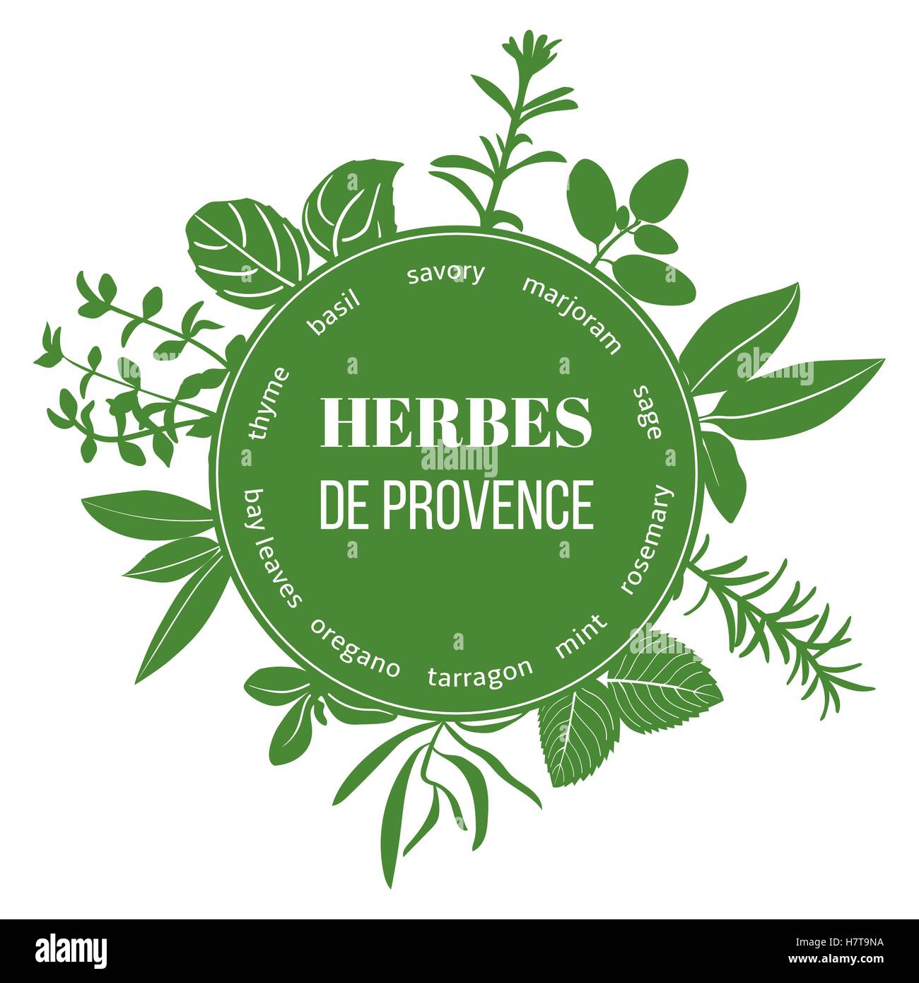 Herbes de Provence flat silhouettes Stock Vector