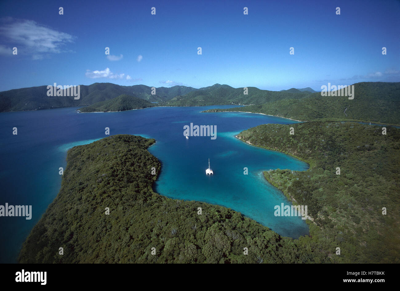 Aerial view of Hurricane Bay, Virgin Islands National Park, St John Island, United States Virgin