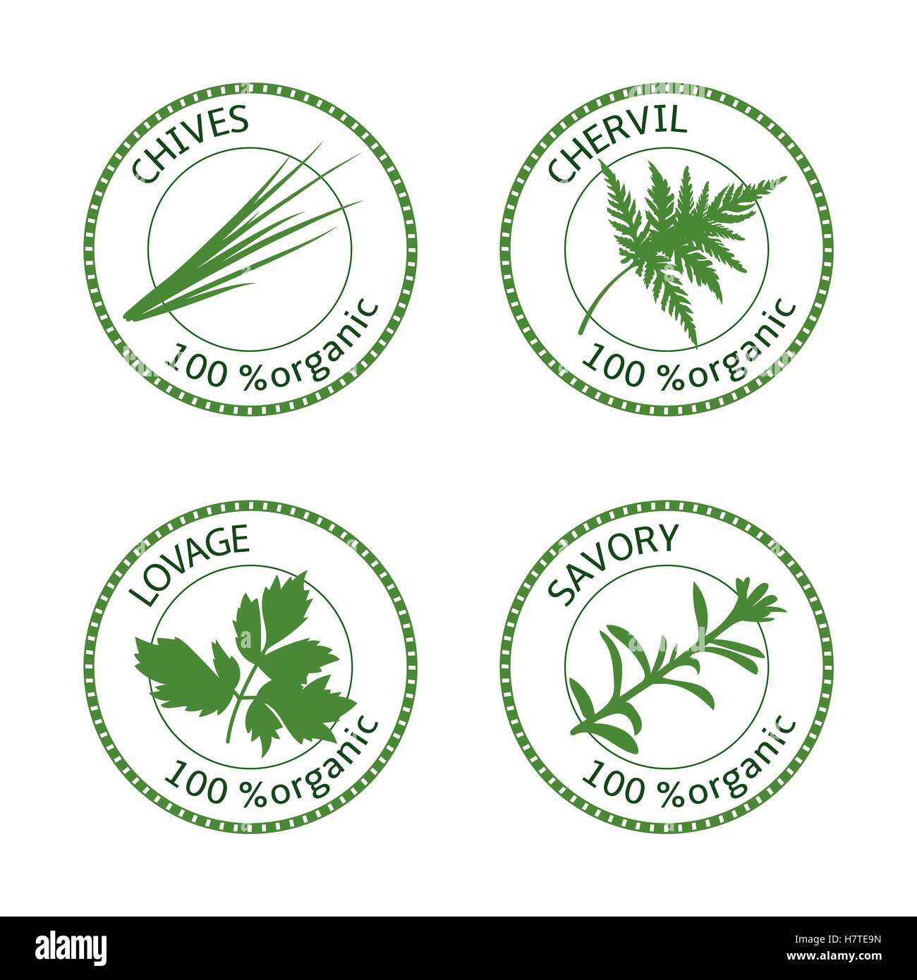 Set of herbs labels. 100 organic. Vector Stock Vector