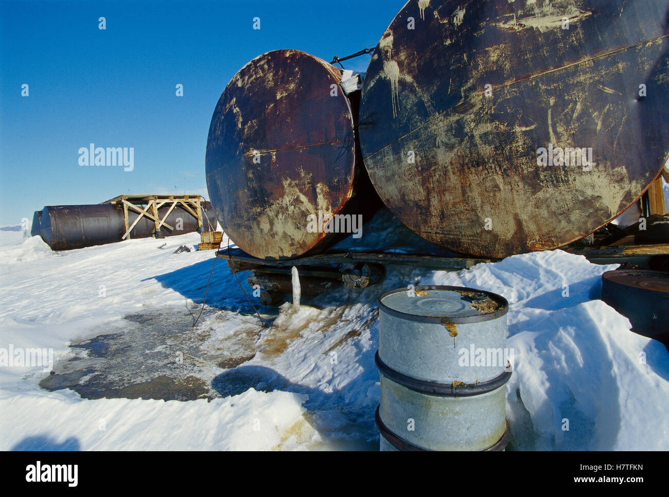 Large fuel tanks leaking at abandoned Russian research station, Ross
