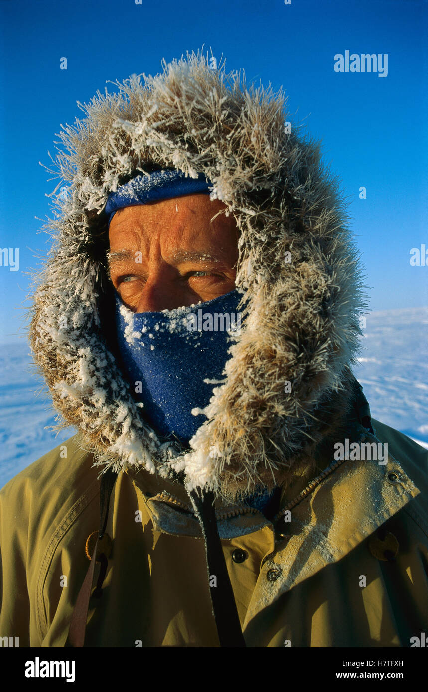Fred Morris dressed for arctic temperatures, Greenland Stock Photo