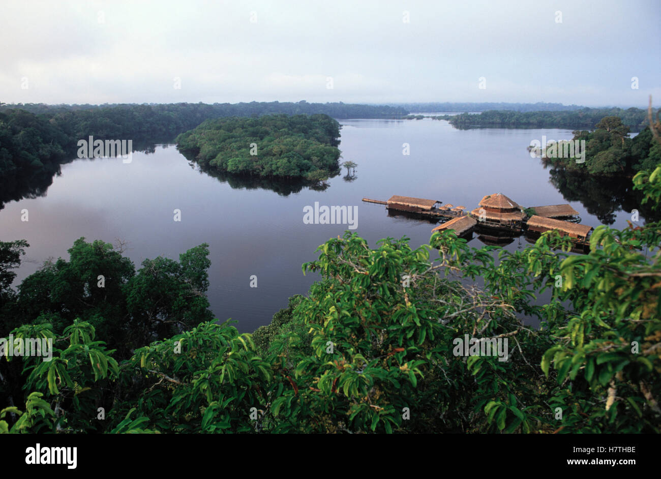 Tourist lodge on the Amazon River, Brazil Stock Photo