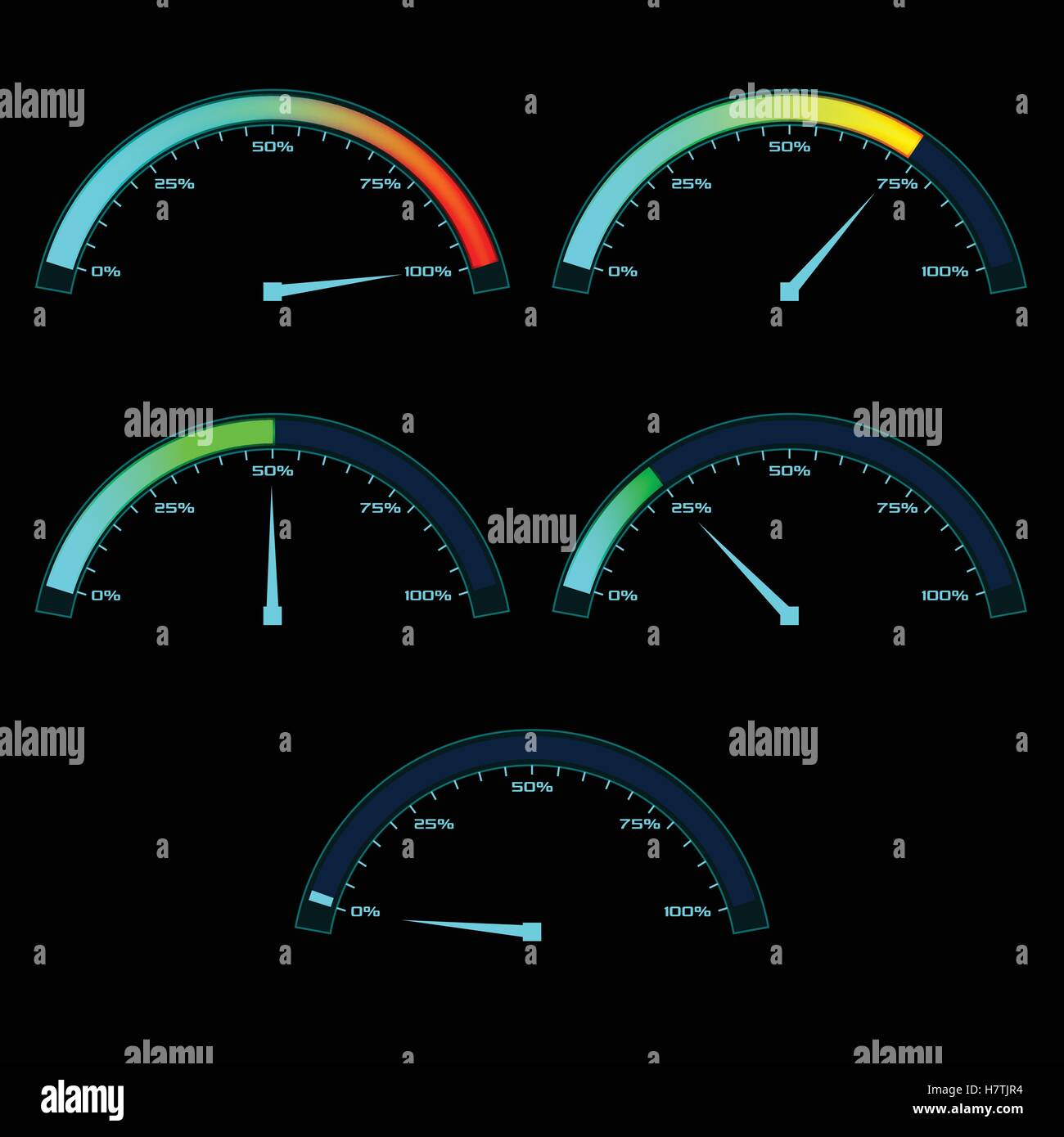 Power or Speed Meter. Dashboard gauge analog sensor in different state