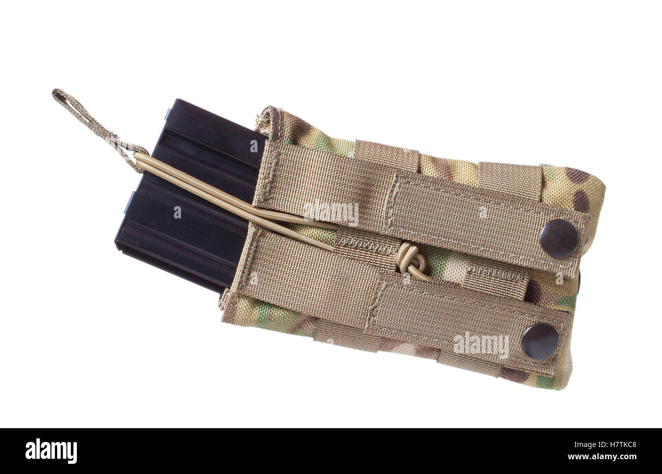 Camouflage AR-15 magazine pouch and magazine isolated on white Stock Photo