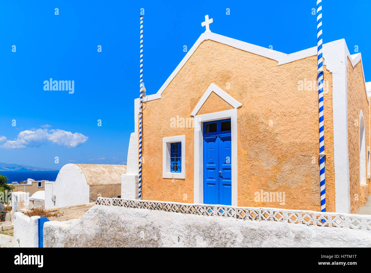 Typical church in Oia village on Santorini island, Greece Stock Photo