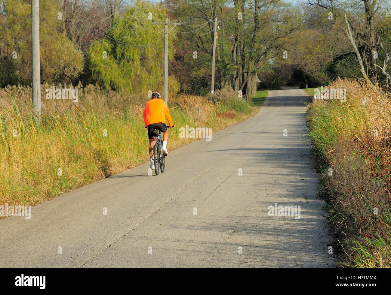Bicycle rider on country road Stock Photo Alamy