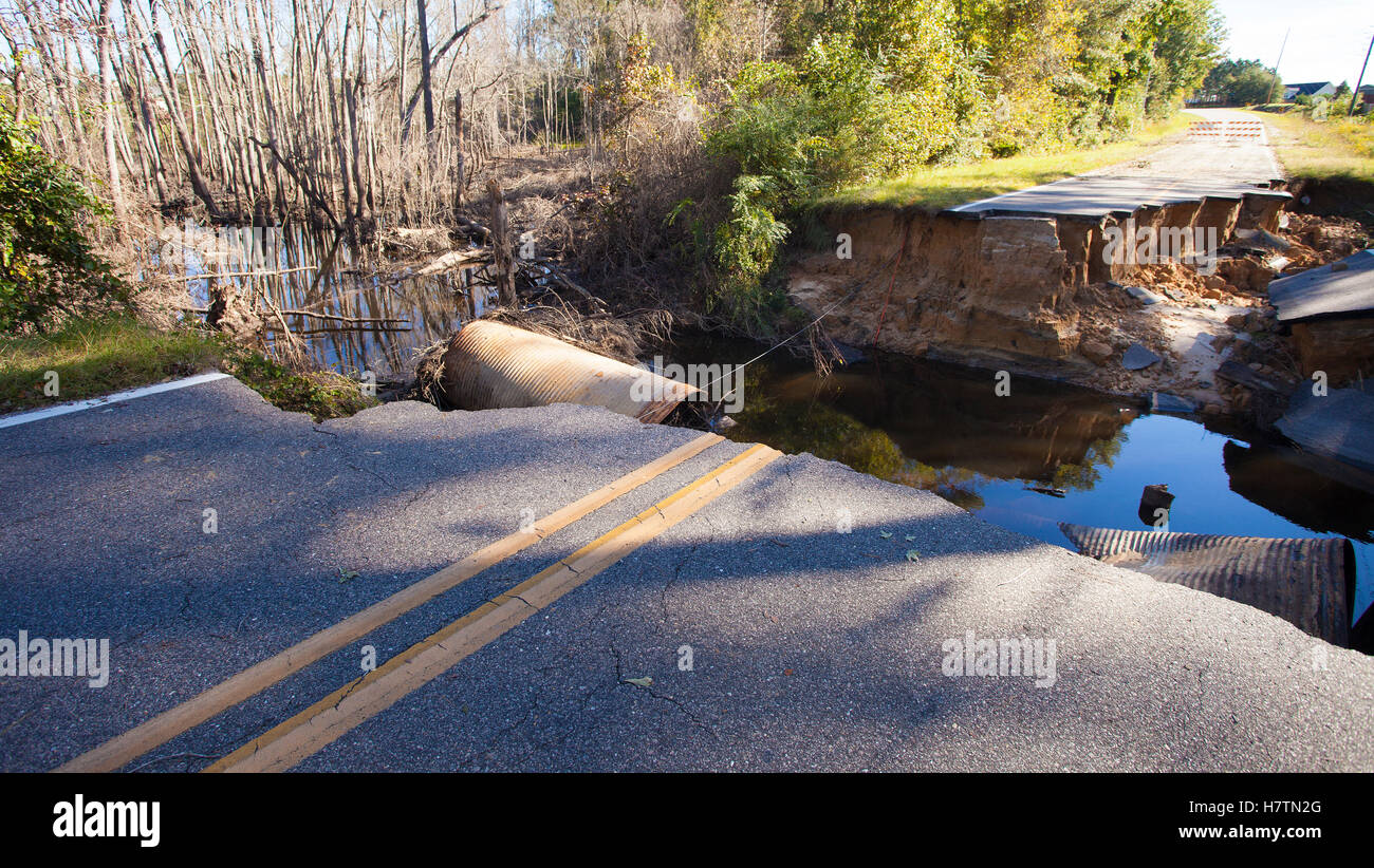 Road near Fayetteville North Carolina that has been totally washed out