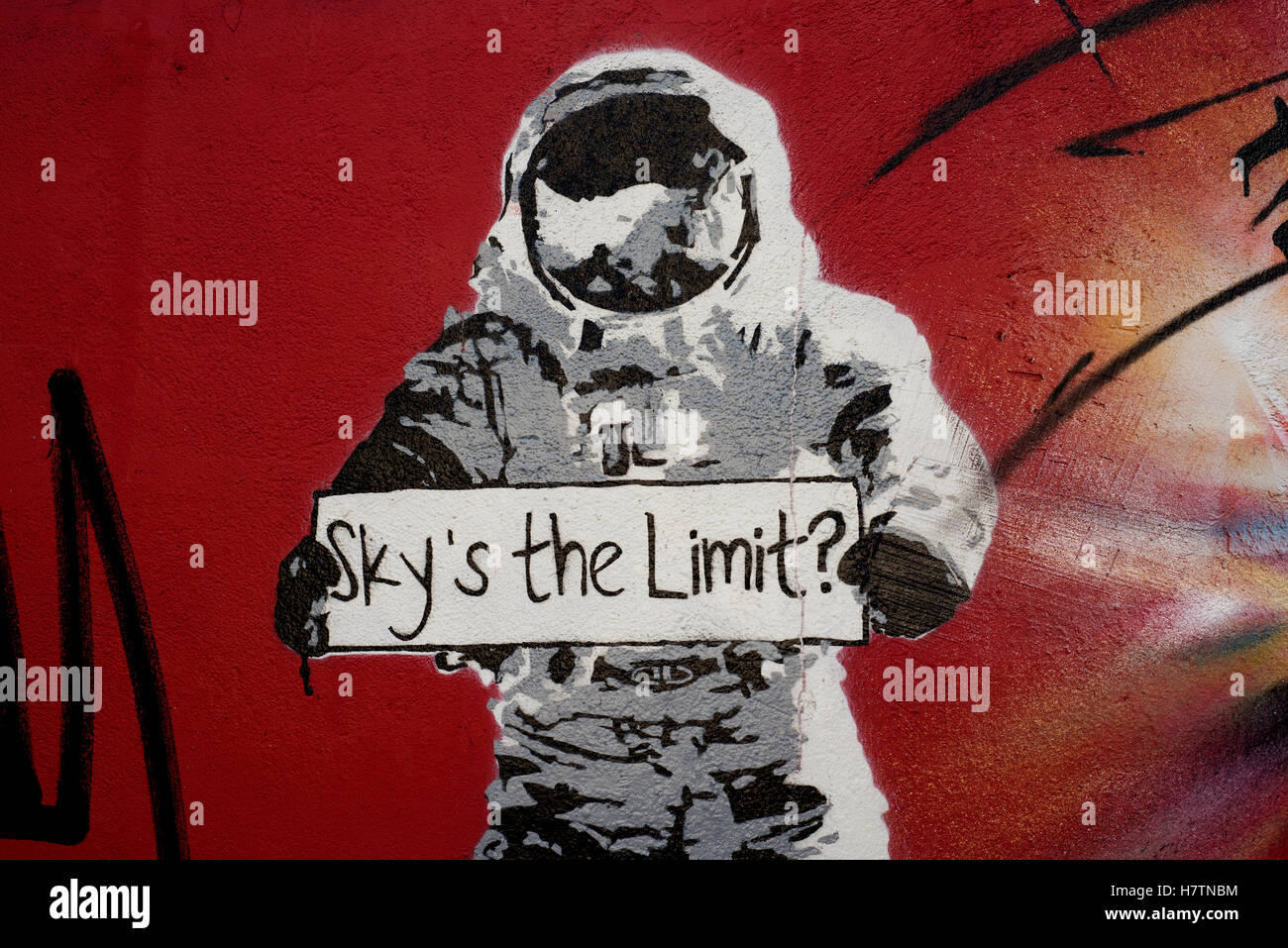 Sky's the limit, astronaut graffiti Stock Photo