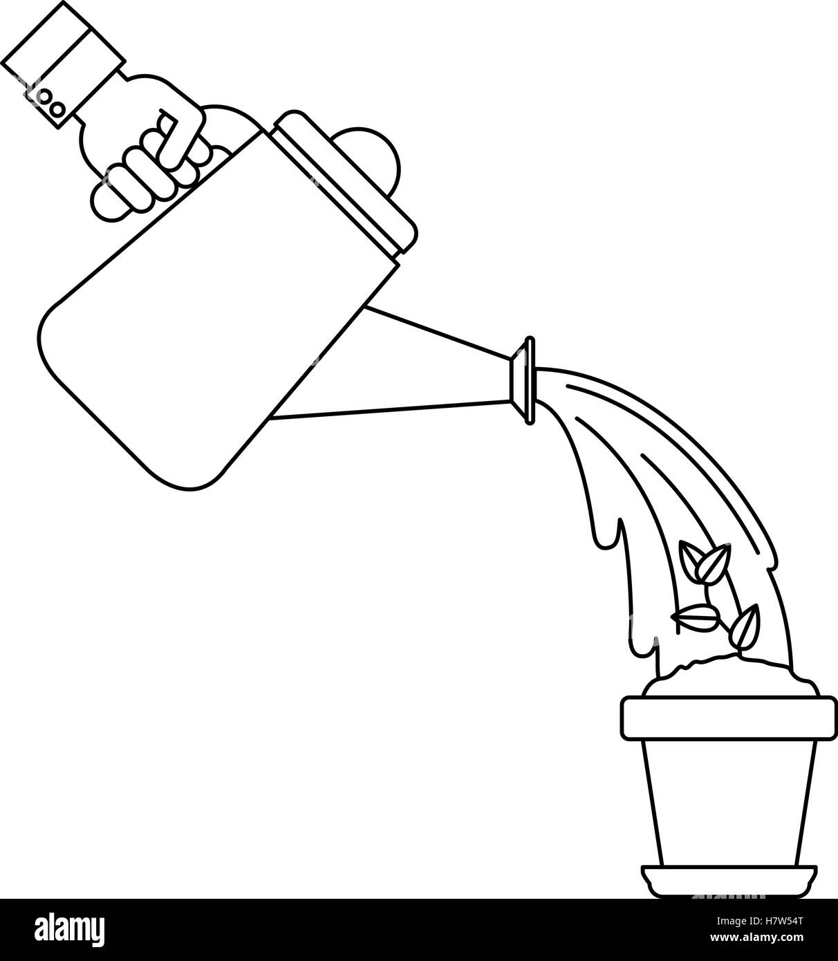 Plant inside pot and watering can icon. Gardening nature green and home ...