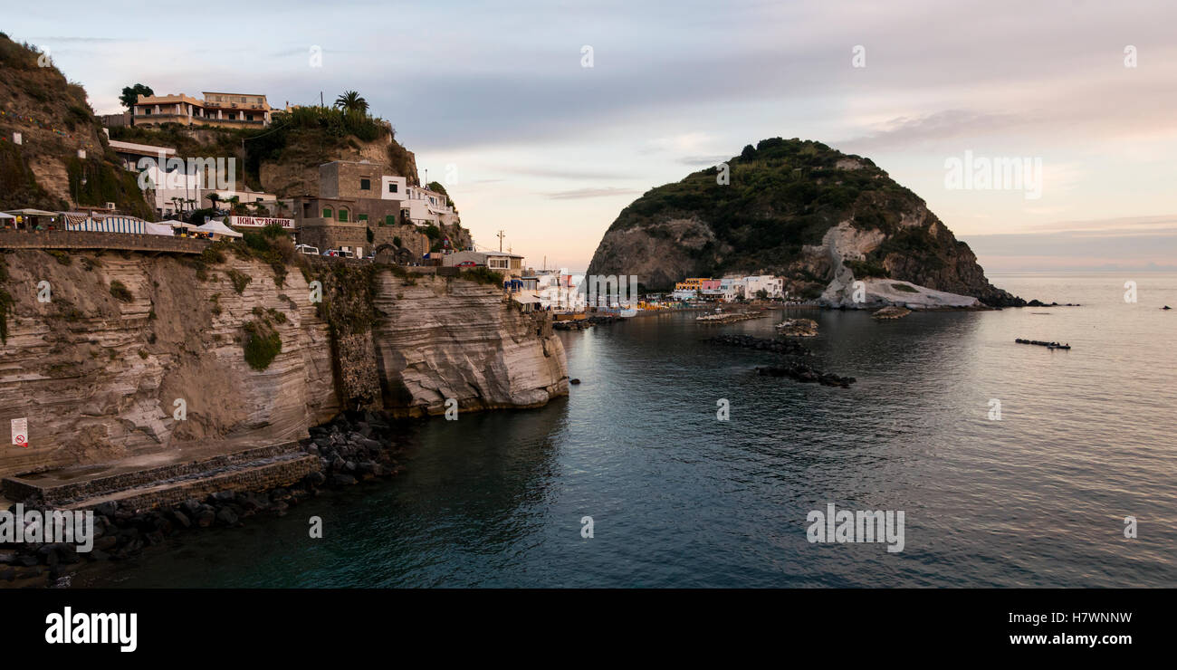 Houses built along a cliff with a view of the mediterranean; Sant Angelo, Ischia, Campania, Italy Stock Photo