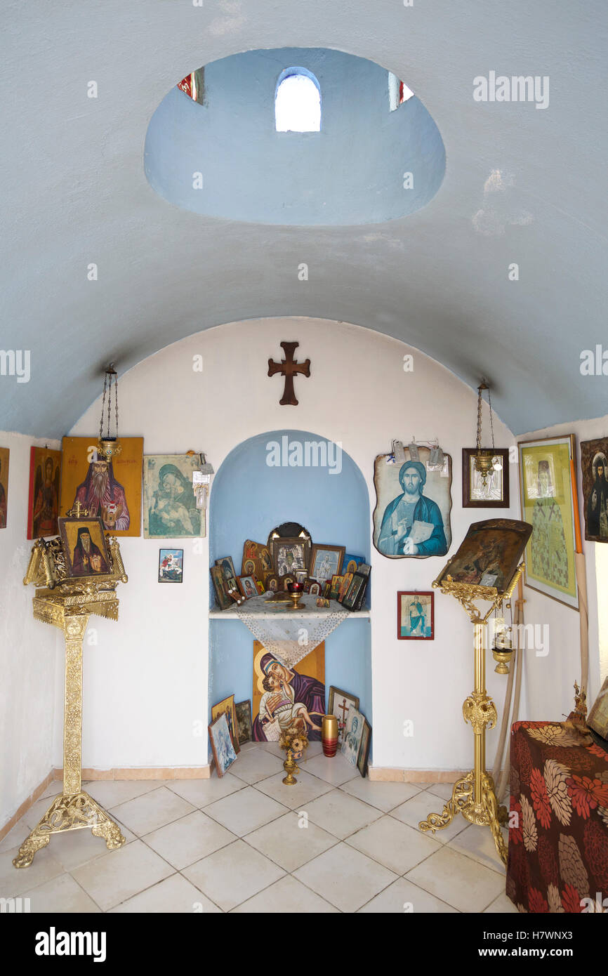 Interior of Orthodox Chapel, Crete, Greece Stock Photo