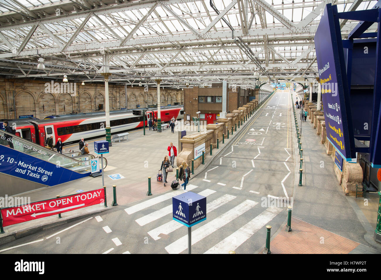Looking down on Edinburgh's Waverly Station; Edinburgh, Scotland Stock Photo