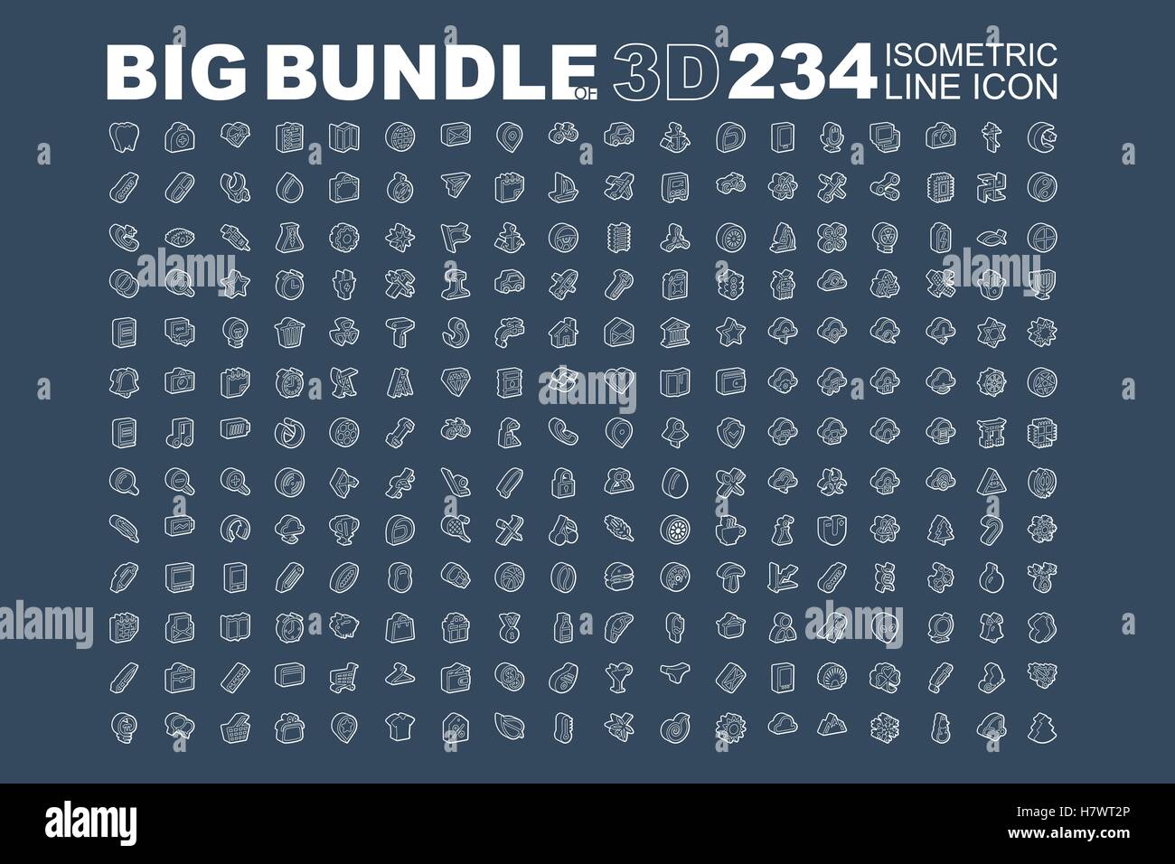 Big bundle of 3d isometric line icons Stock Vector