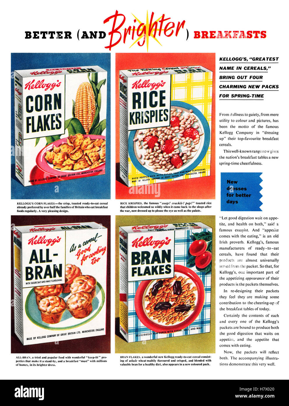 1953 British advertisement for Kellogg's breakfast cereals Stock Photo