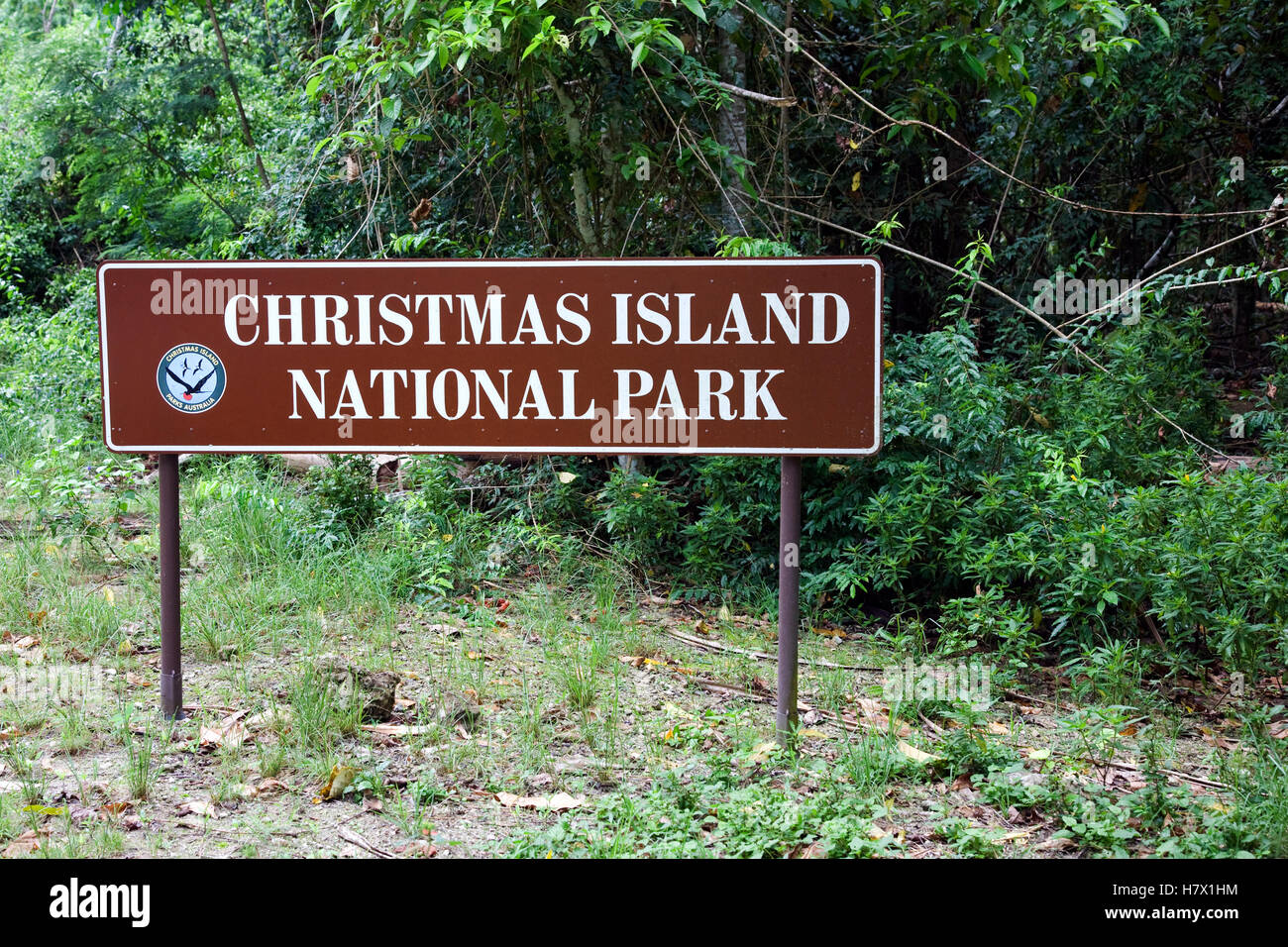 Christmas Island National Park sign, Christmas Island, Australia Stock