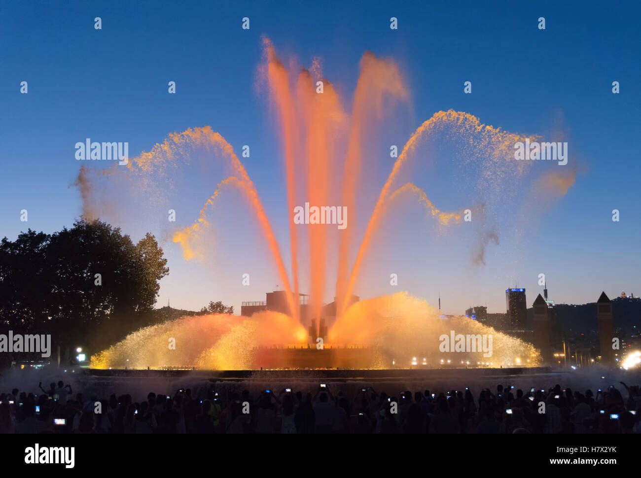 BARCELONA, SPAIN AUGUST 8 the show of the dancing fountains is held