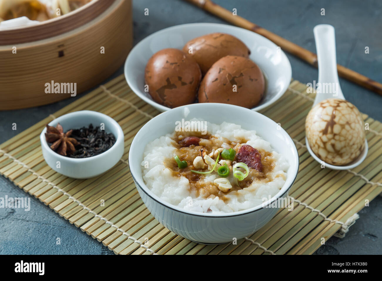 Traditional chinese rice porridge on dinner table Stock Photo Alamy