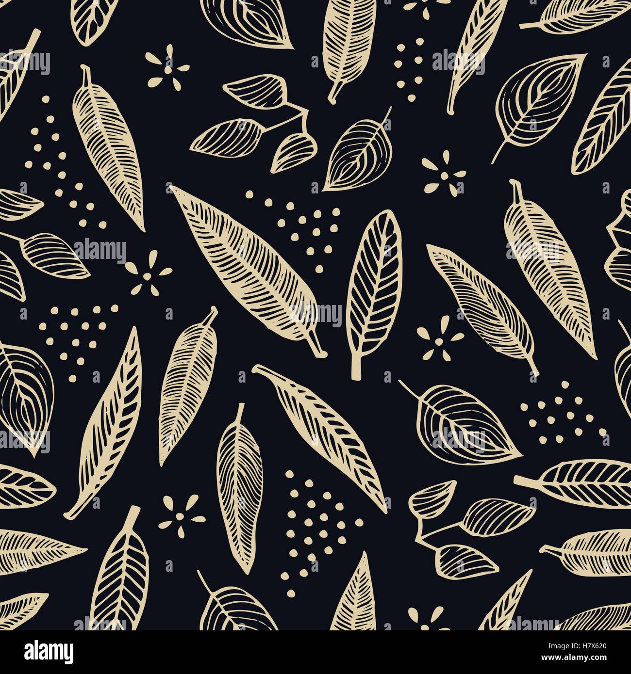 Hand drawn vector seamless pattern with leaves. Card Stock Vector Image ...