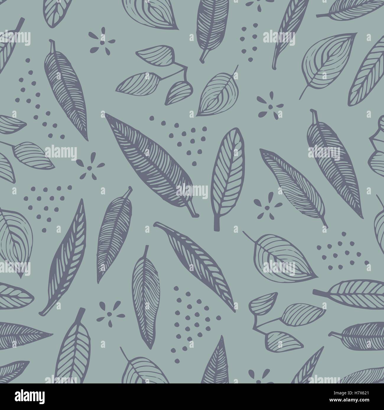 Hand drawn vector seamless pattern with leaves. Card Stock Vector Image ...