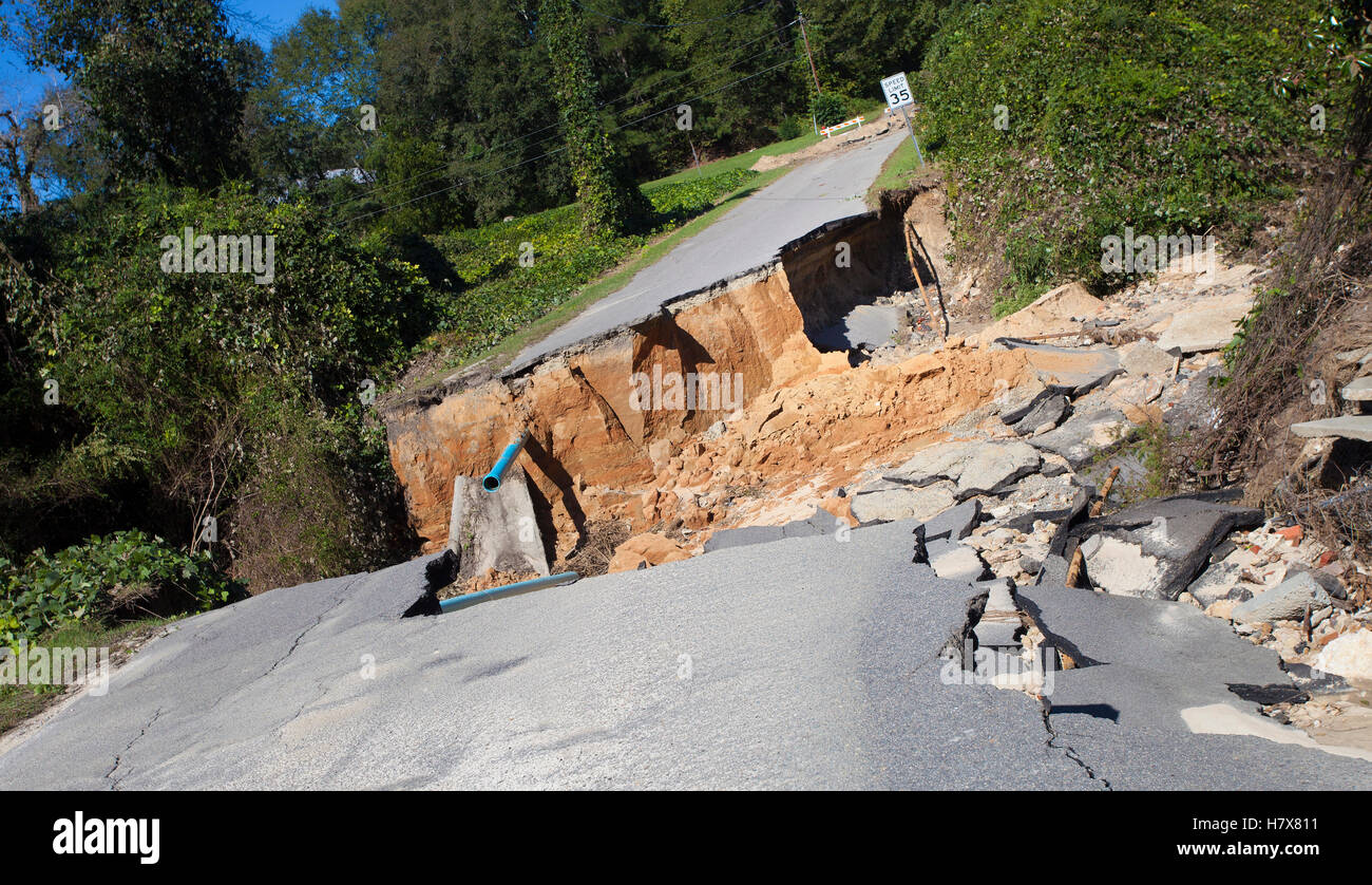 Road and pipes washed out near Raeford North Carolina after Hurricane