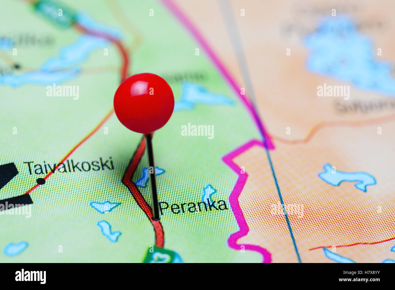 Peranka pinned on a map of Finland Stock Photo