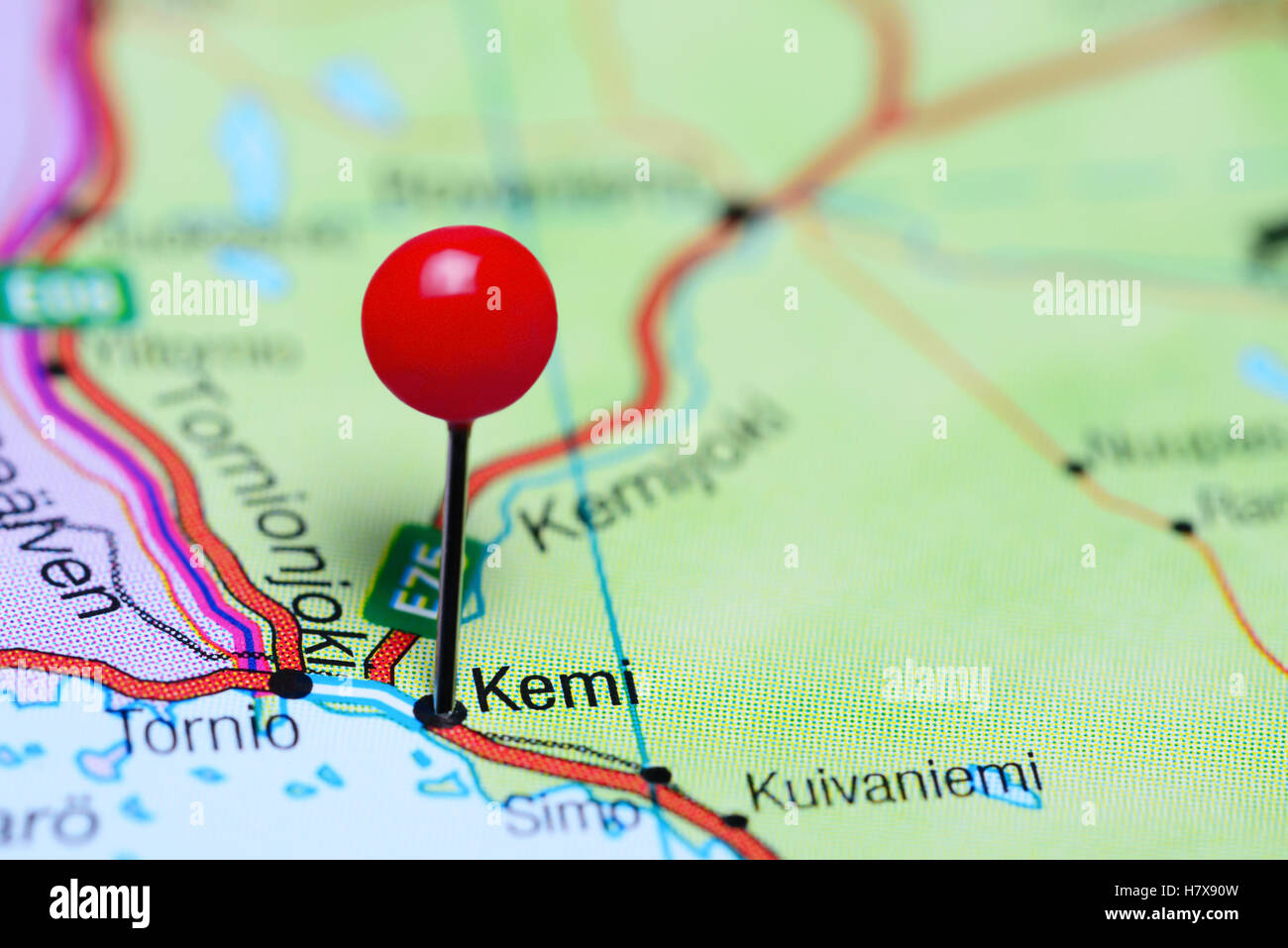 Kemi pinned on a map of Finland Stock Photo - Alamy