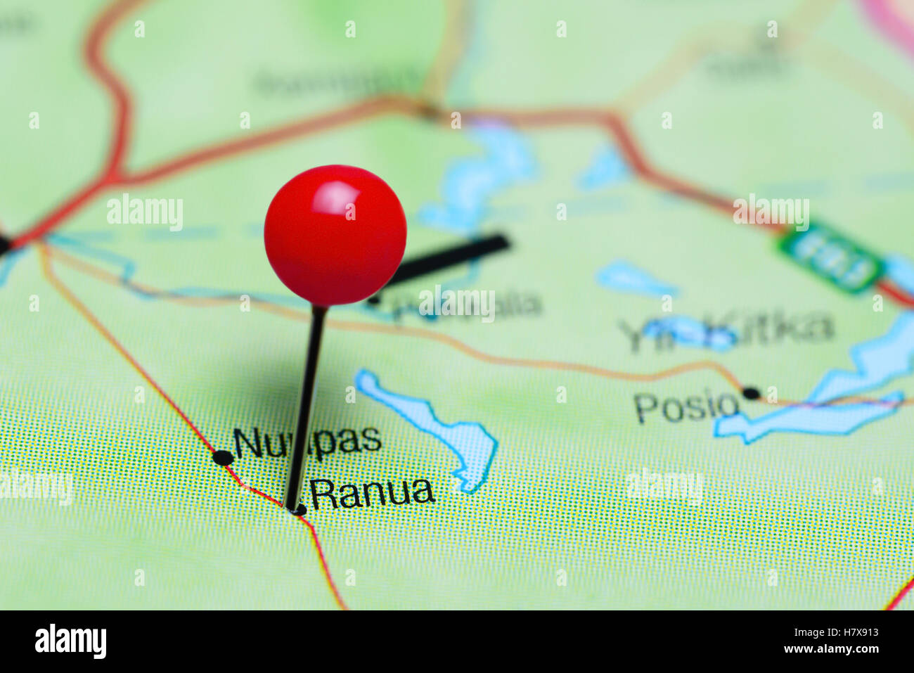 Ranua pinned on a map of Finland Stock Photo