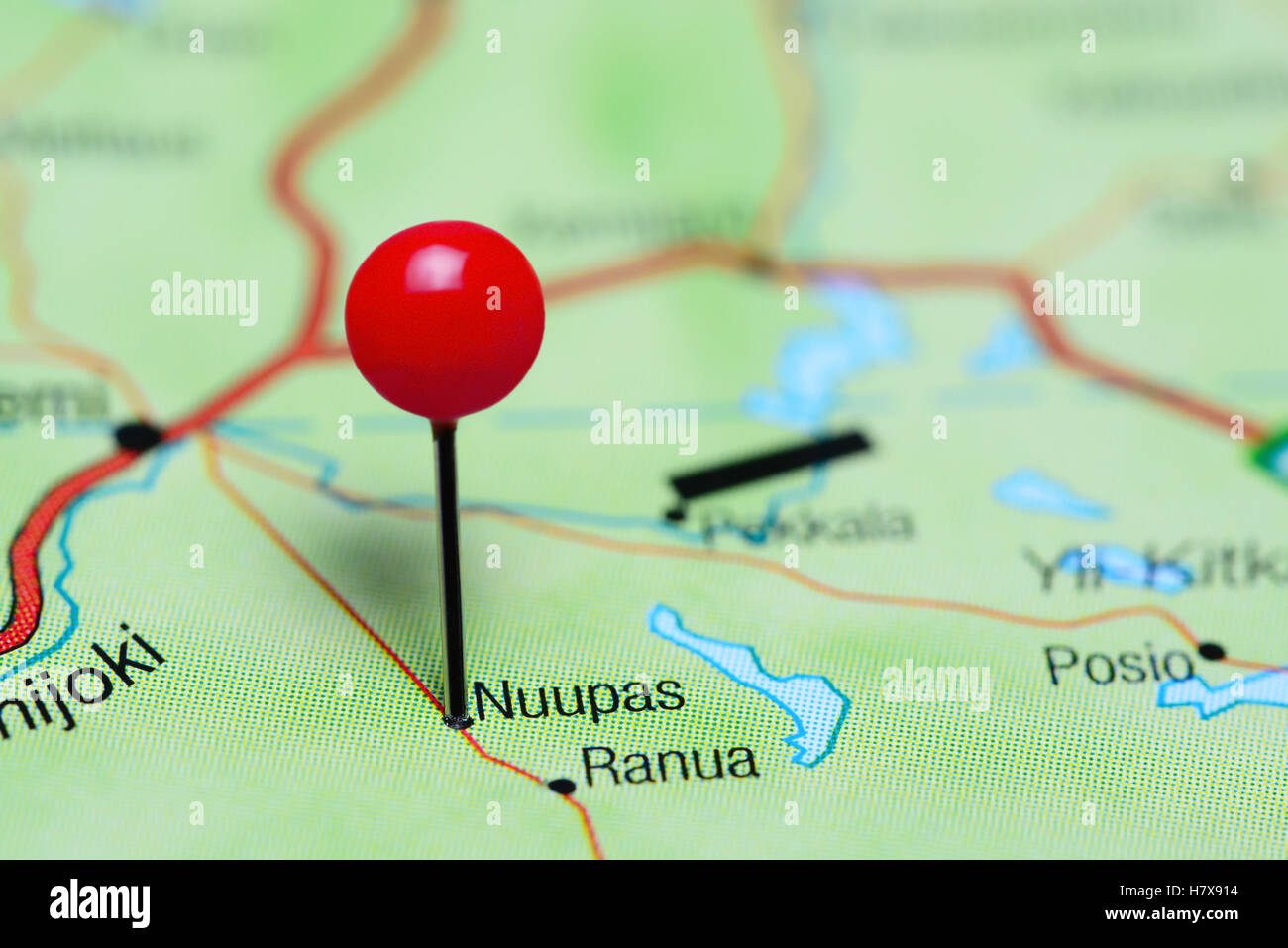 Nuupas pinned on a map of Finland Stock Photo
