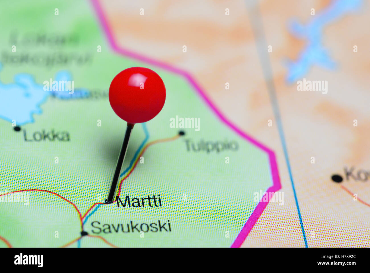 Martti pinned on a map of Finland Stock Photo