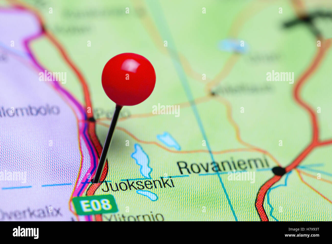 Juoksenki pinned on a map of Finland Stock Photo