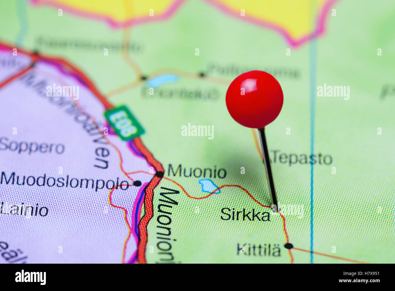 Sirkka pinned on a map of Finland Stock Photo