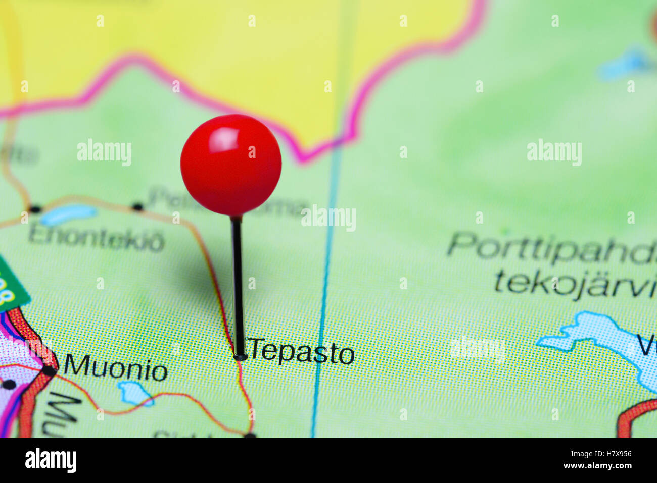 Tepasto pinned on a map of Finland Stock Photo