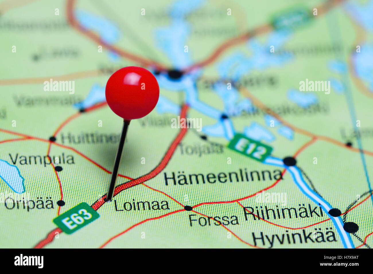 Loimaa pinned on a map of Finland Stock Photo