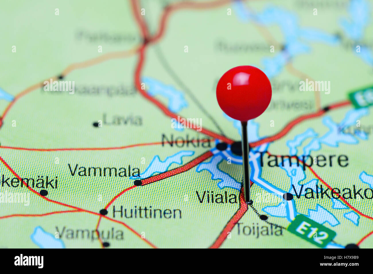 Viiala pinned on a map of Finland Stock Photo