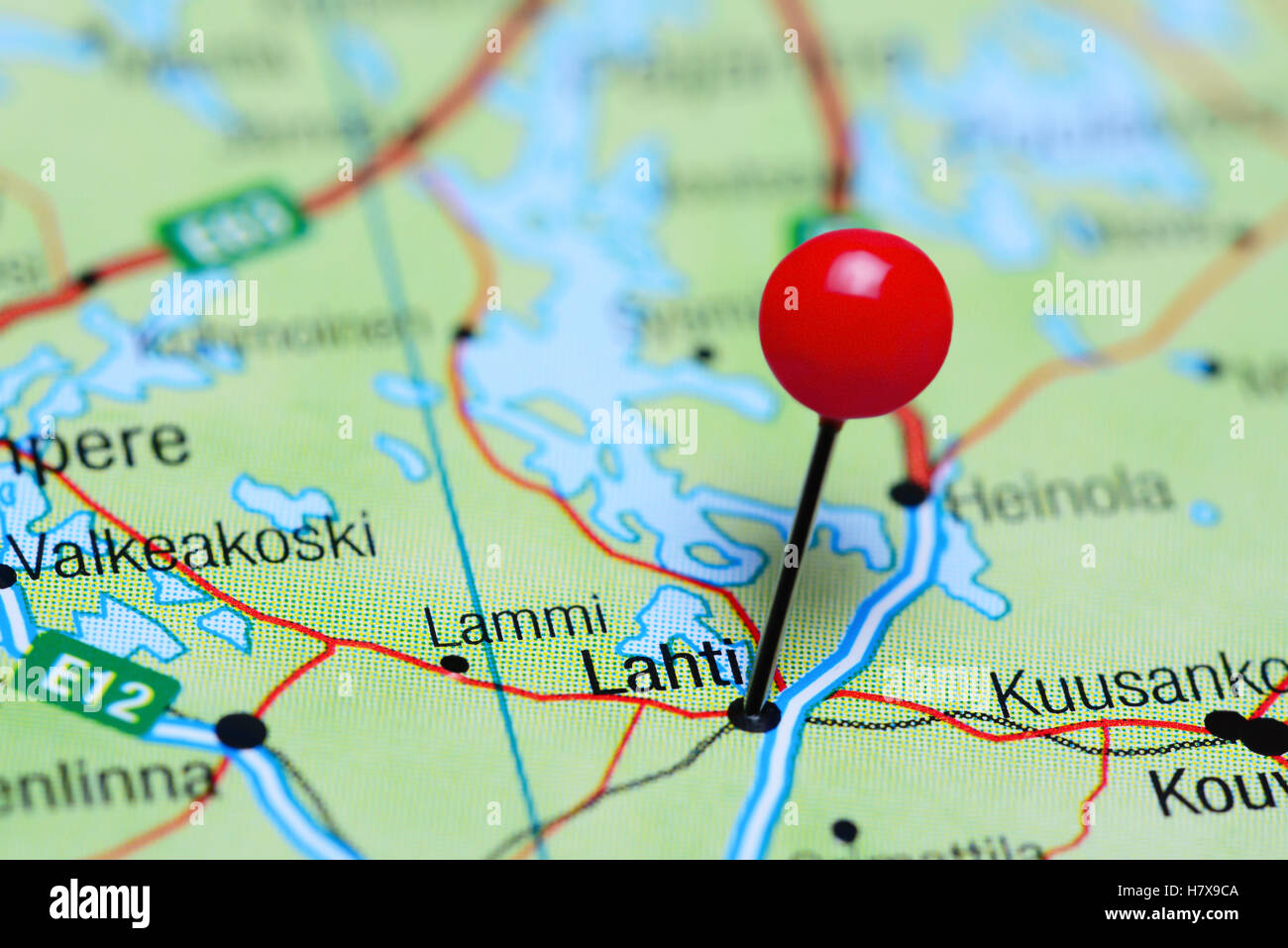 Lahti pinned on a map of Finland Stock Photo