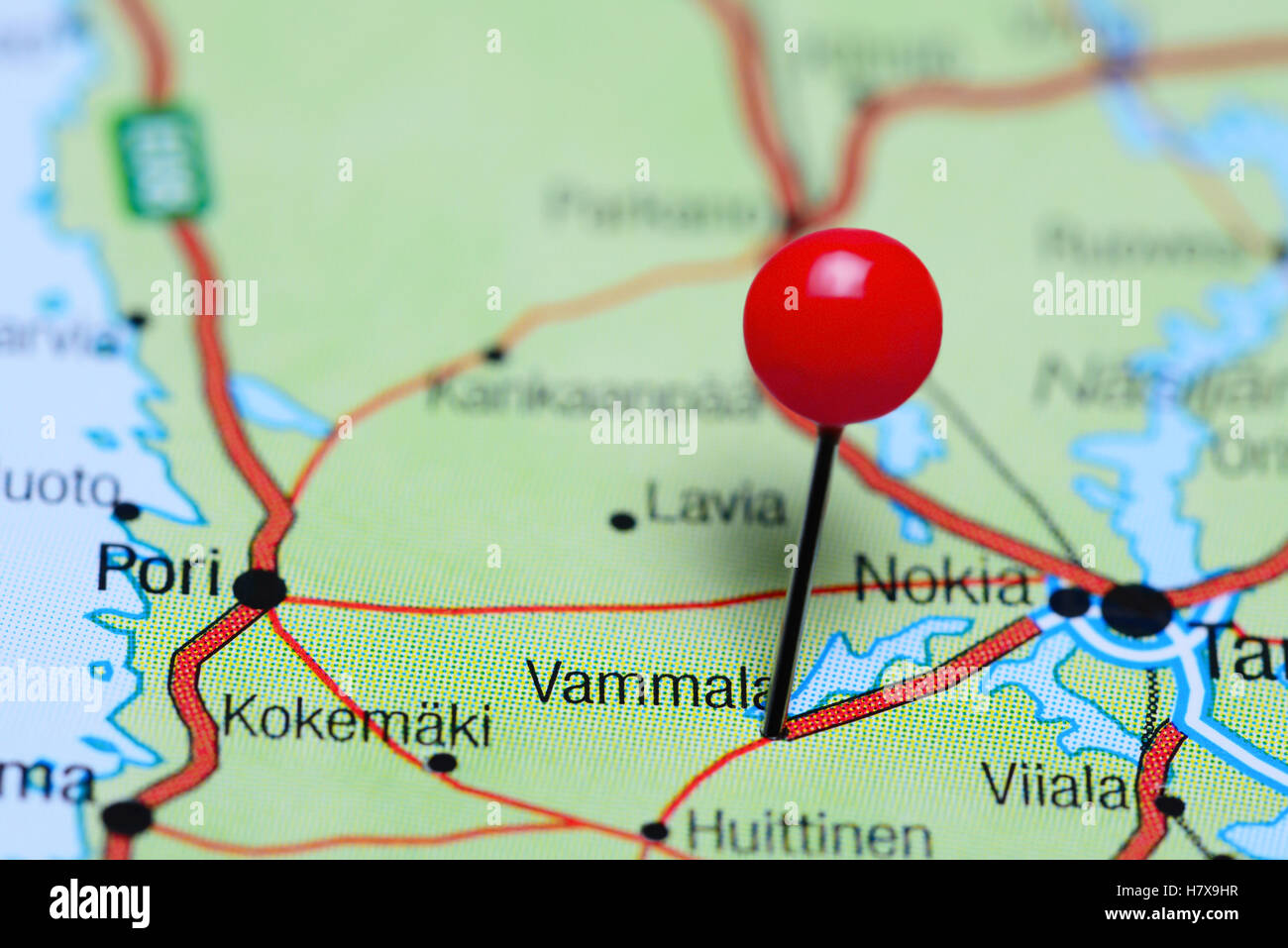 Vammala pinned on a map of Finland Stock Photo