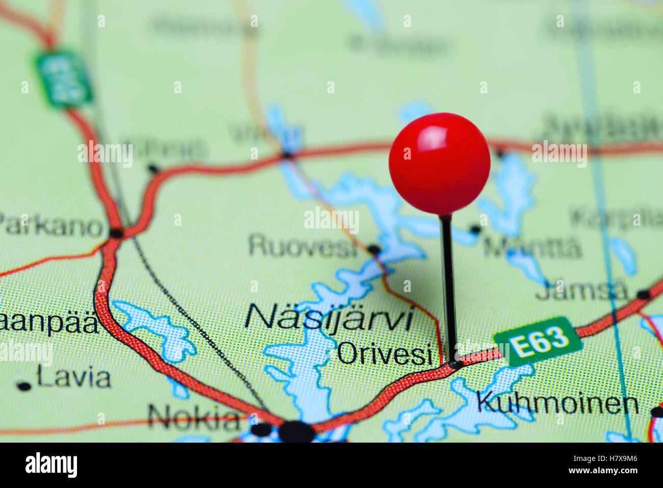 Orivesi pinned on a map of Finland Stock Photo