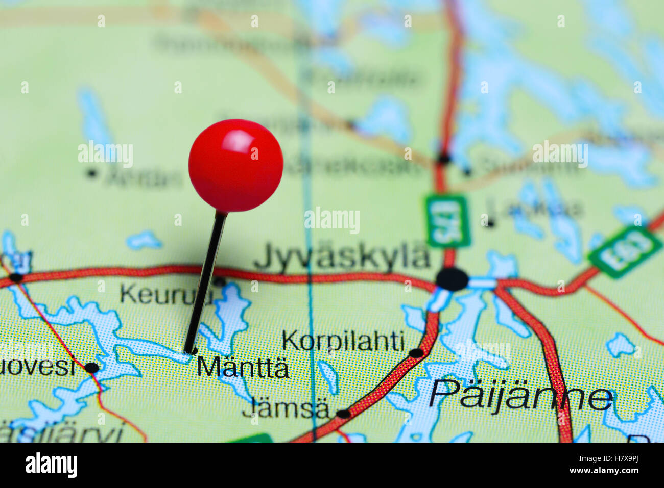 Mantta pinned on a map of Finland Stock Photo