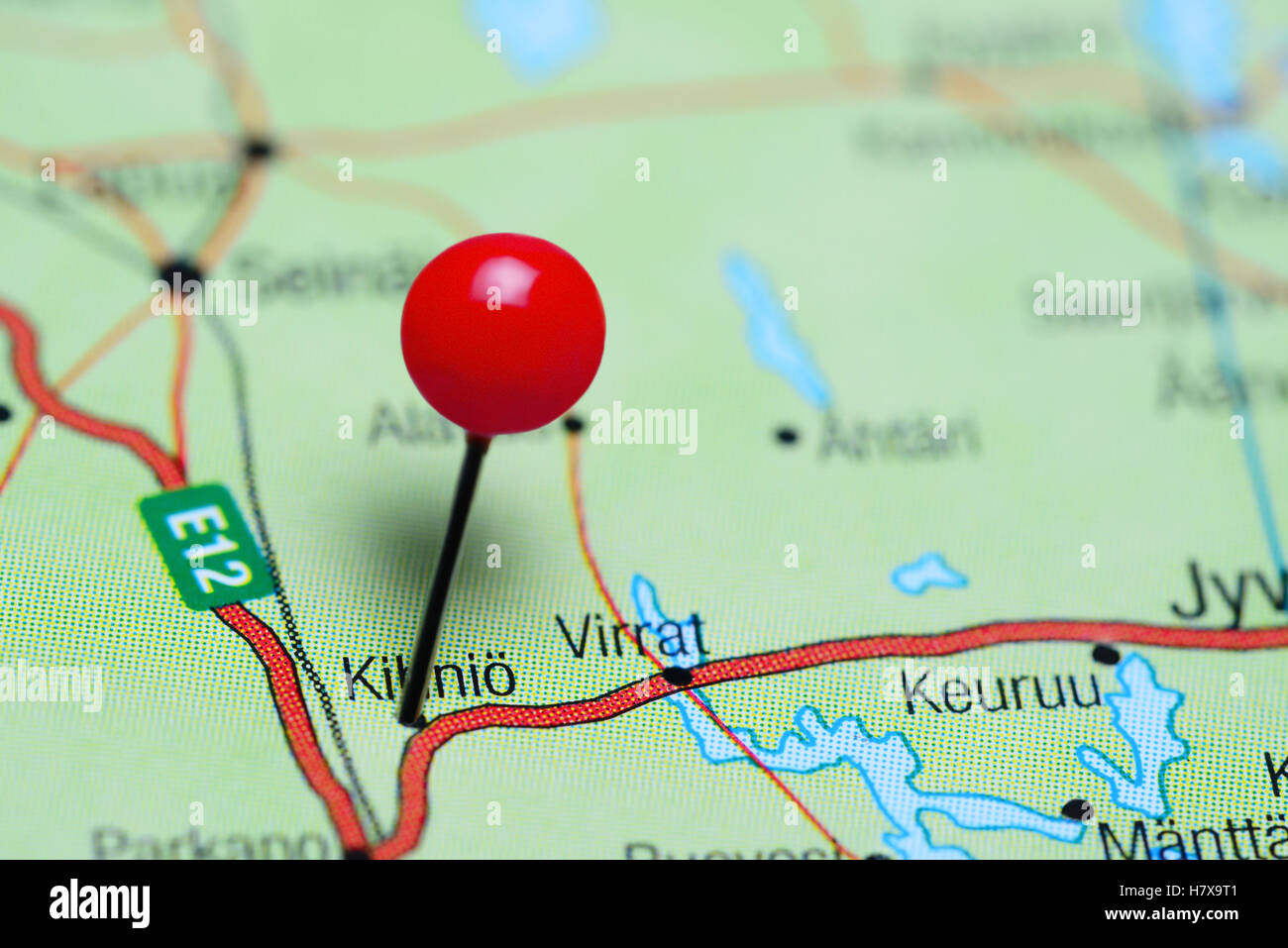 Kihnio pinned on a map of Finland Stock Photo