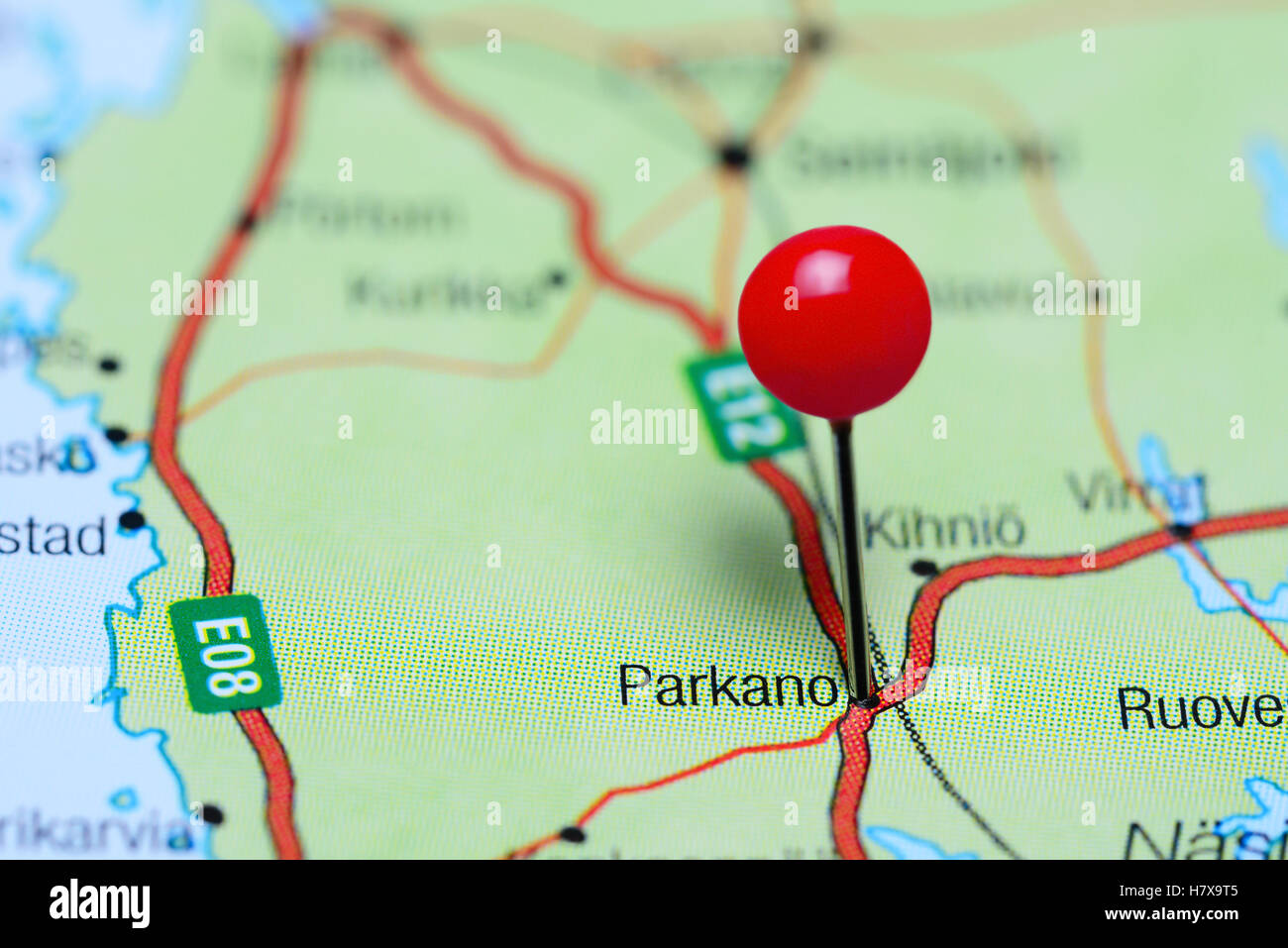 Parkano pinned on a map of Finland Stock Photo