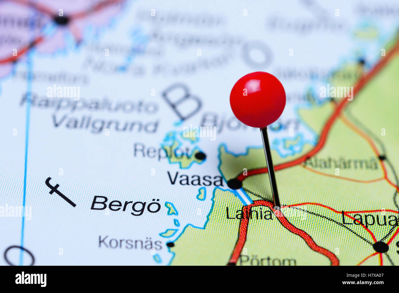 Laihia pinned on a map of Finland Stock Photo