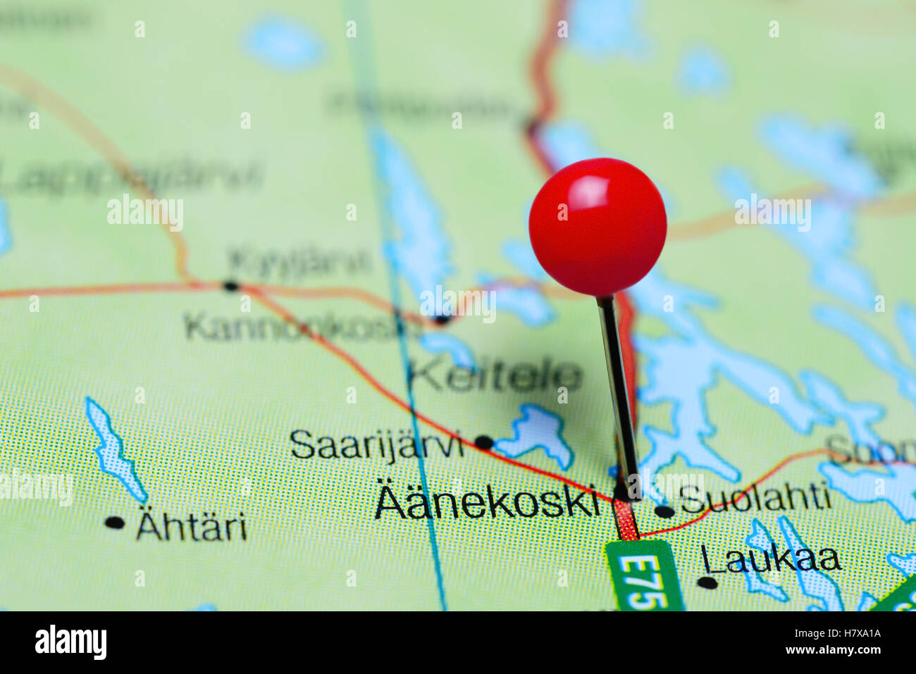 Aanekoski pinned on a map of Finland Stock Photo