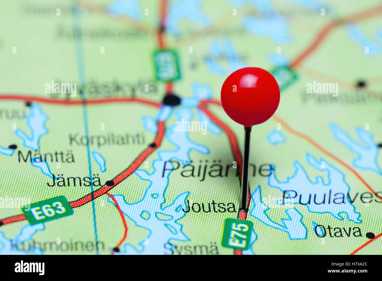 Joutsa pinned on a map of Finland Stock Photo