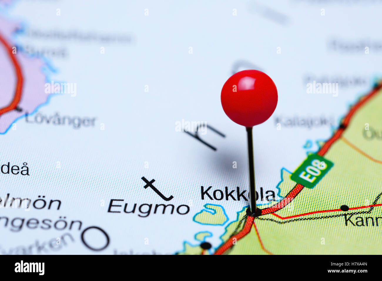 Kokkola pinned on a map of Finland Stock Photo