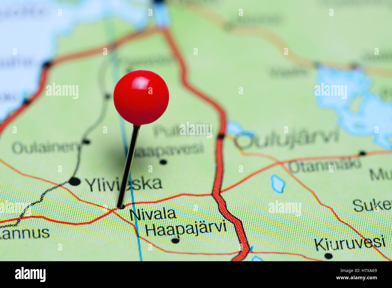 Nivala pinned on a map of Finland Stock Photo