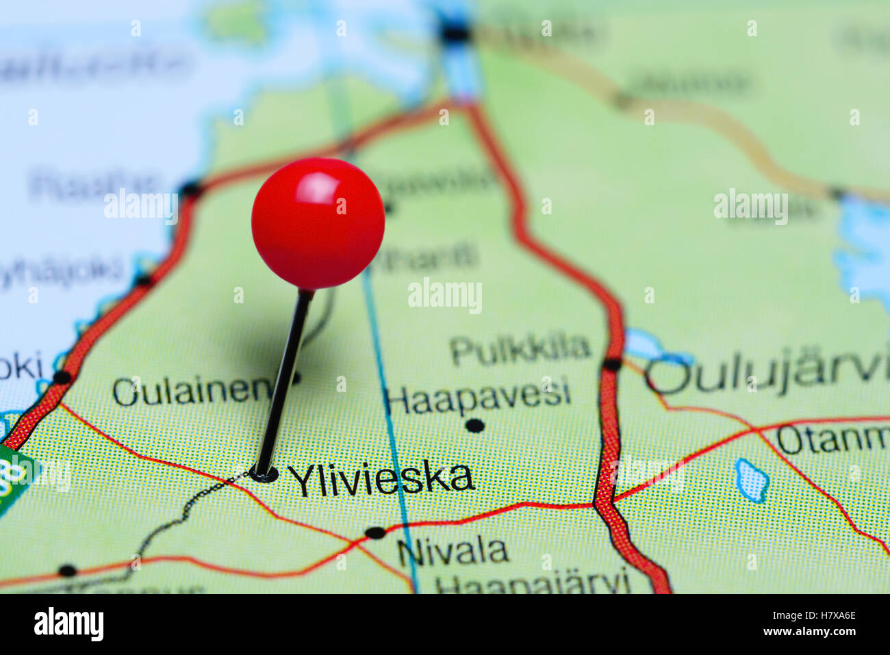 Ylivieska pinned on a map of Finland Stock Photo