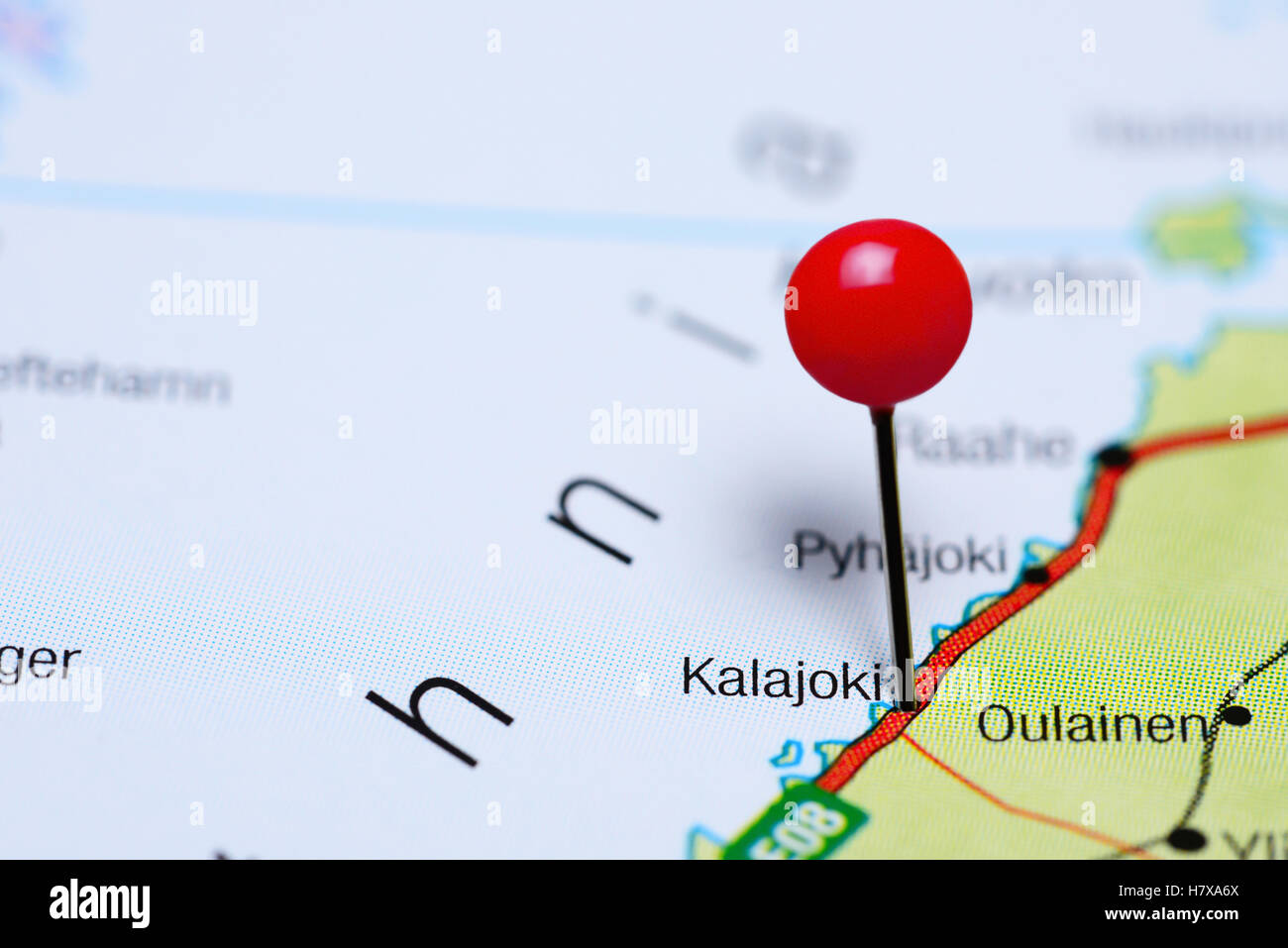 Kalajoki pinned on a map of Finland Stock Photo