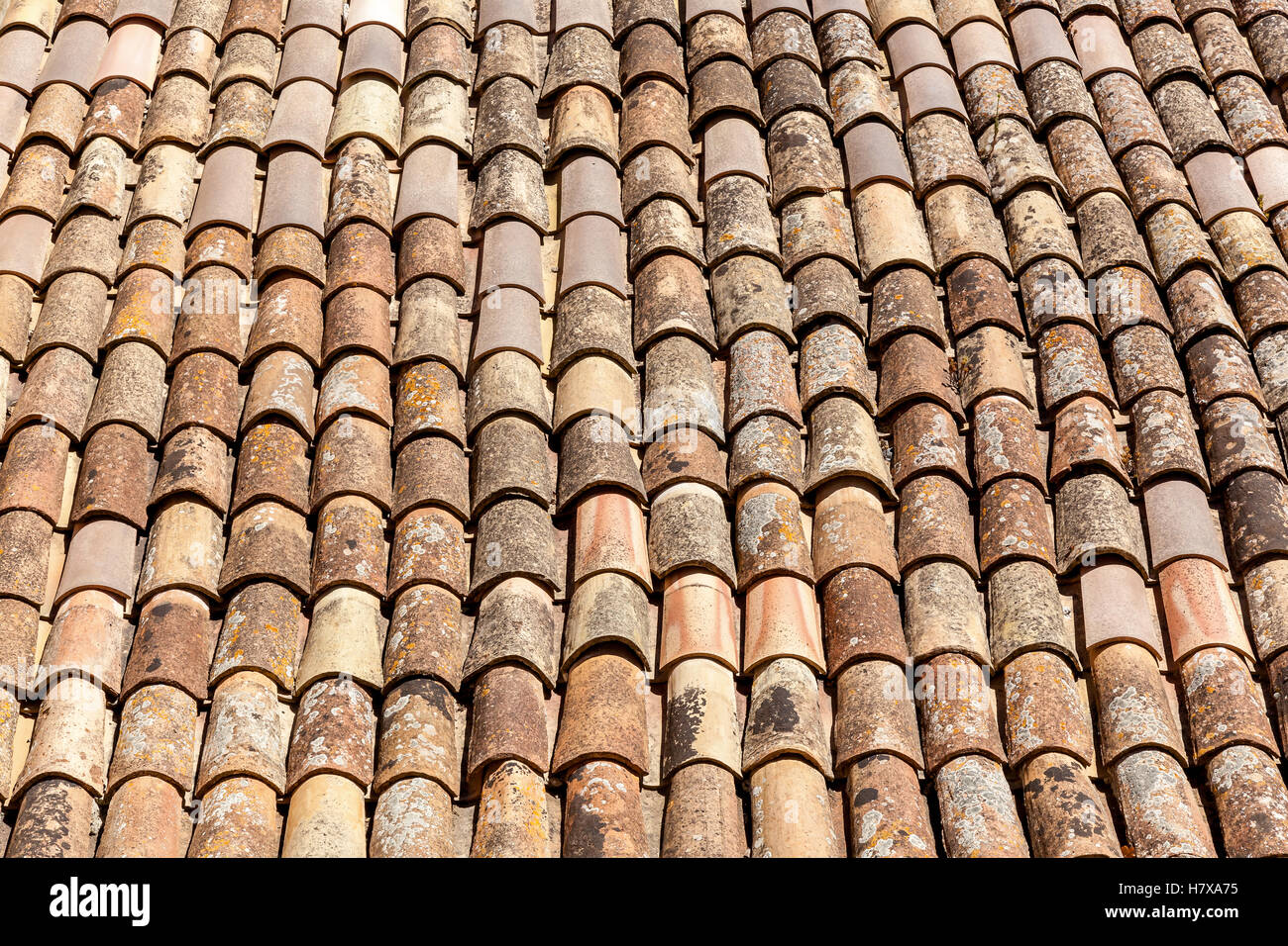 Traditional roofing with clay ceramic tiles,Roofing tile Stock Photo